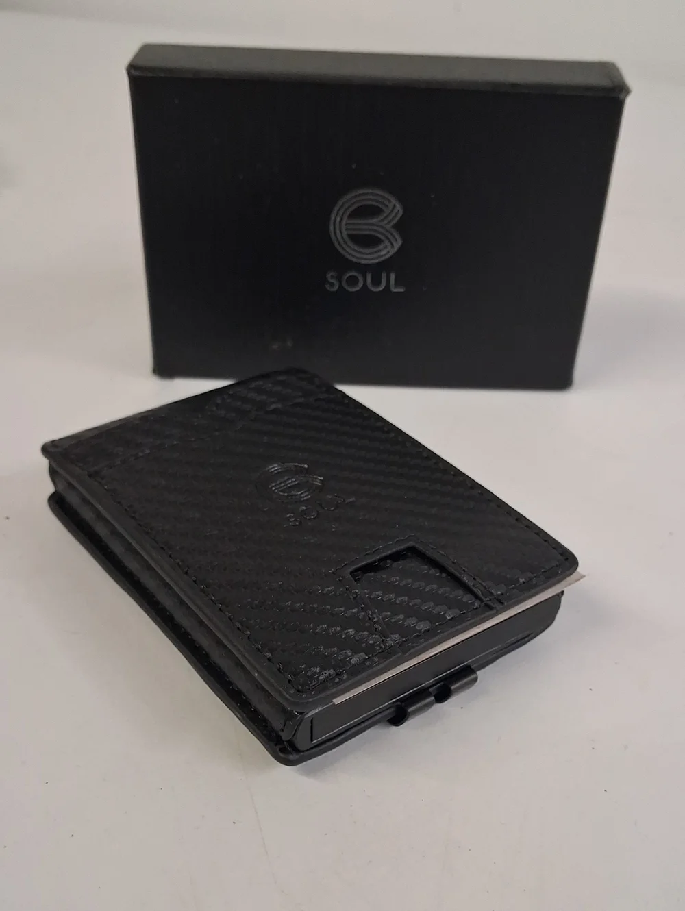 NWT Mens SOUL Black Carbon Fiber Card Holder Wallet